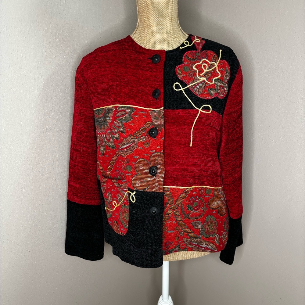 VINTAGE | PATCHWORK TAPESTRY BLAZER Fresh Groove Red Black Size Medium